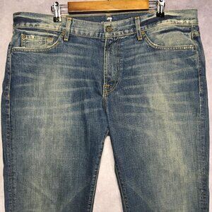 7FAM Mens Slimmy Blue Jeans size 38x32 Made in USA Denim Zip Fly Handsome Fading